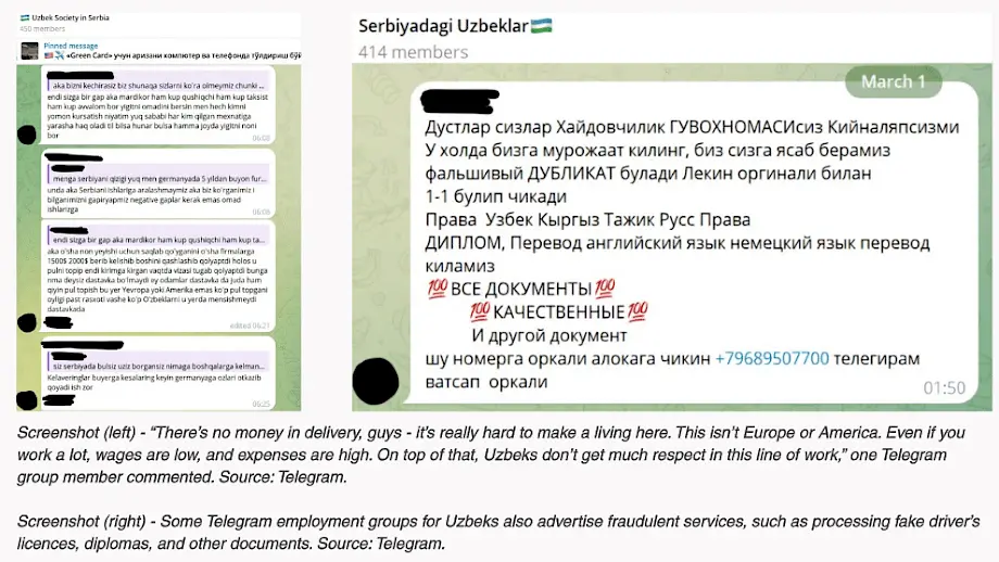 Prepiska na Telegram grupi radnika iz Uzbekistana. Foto: Telegram